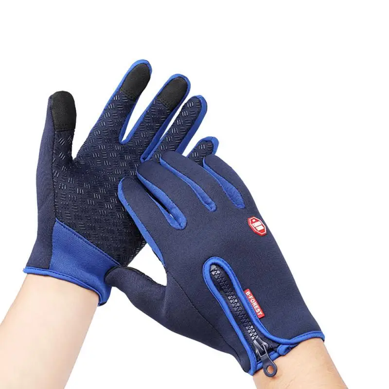 Перчатки для спорта на открытом воздухе, велосипеда, велоспорта, перчатки для езды на мотоцикле с сенсорным экраном, водонепроницаемые флисовые теплые перчатки для мужчин и женщин, новинка - Цвет: Dark Blue