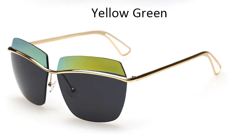 Yellow Green Новые негабаритные солнцезащитные очки для женщин металлическая оправа зеркальные очки квадратная оправа Роскошные брендовые солнцезащитные очки без оправы женские UV400 - Цвет линз: Yellow Green