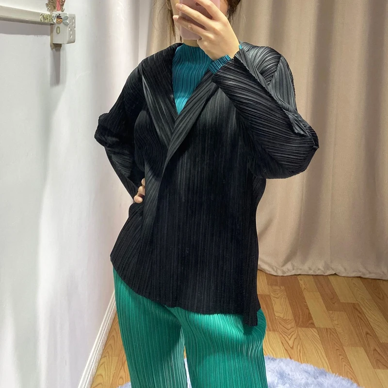 Весенняя плиссированная куртка с капюшоном MIYAKE, японская импортная однотонная приталенная куртка с длинным рукавом на одной пуговице большого размера