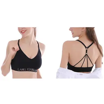 

Women Girls Sport Bralette Parachute Style Strappy Bandage Bra Thread Ribbed Letters Band Wire Free Padded Brassiere Underwear