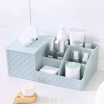

Simple Plastic Cosmetics Storage Box Organizer Desk Multifunction Storage Rack