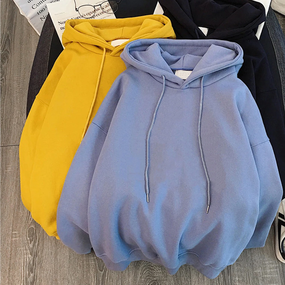 

New Plus Velvet Basic Hoodies for Women Leisure Pullover Female Winter Solid Casual Oversize Sweatshirt Thick Hooded Tops Hoody