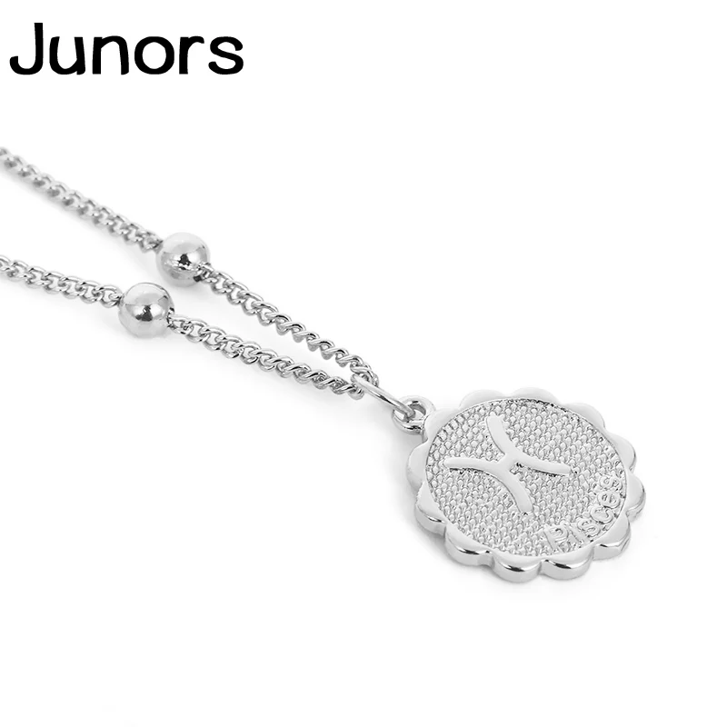 Pisces-silver Модное золотое ожерелье со знаком зодиака для женщин Бусы ключицы цепи 12 Созвездие каре монета женское ожерелье с подвеской дворца зодиака - Окраска металла: Pisces-silver