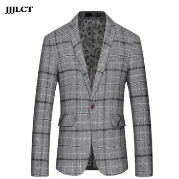 

European and American style men's suit casual fashion single buckle new slim plaid pattern outerwear suit