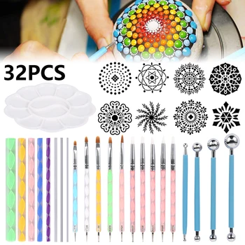 

32pcs Mandala Dotting Tools Pottery Painting Pen Steel Ball Stick Combination Set for Painting Rock Pottery Ceramics Tools