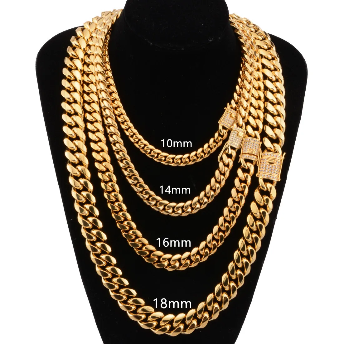 

Supply of Goods Gold Titanium Steel Stainless Steel Cuba Pendant Micro Pave White Diamond Buckle Encryption Necklace 8-18 Size