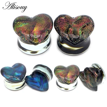 

Alisouy 2PCS Love Heart Shaped Glass Ear Plugs Tunnel Flesh Ear Strechers Expander Fashion Body Piercing Jewelry For Women Men