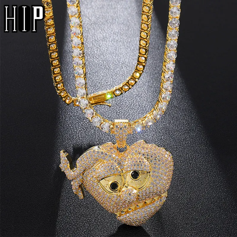 Хип-хоп Bling Iced Out с микро-закрепкой CZ главный Кеф кулон сердце ожерелья для мужчин