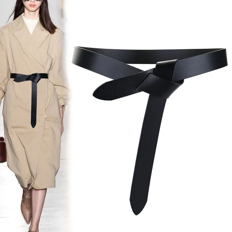 New Design Knot Cowskin Women's Belts Soft Real Leather Knotted Strap Belt Dress Accessories Lady Waistbands Long women belt leather belts for women Belts