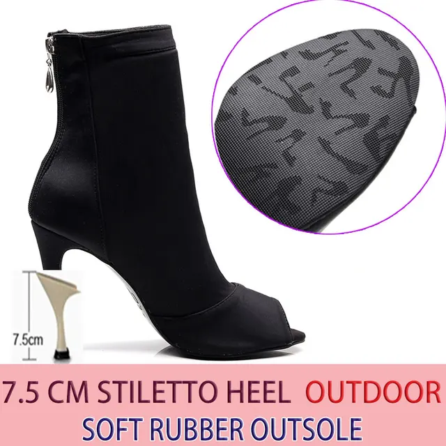 Discounts Sale Jazz Salsa Ballroom Latin Dance Shoes High Heel For Dancing Women Training Ladies Black Flock 1022 Summer Boots rubber 7.5cm heel