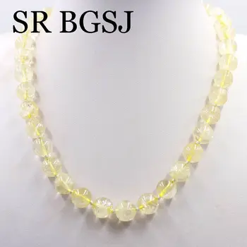 

Free Shipping 10mm Natural Citrines Yellow Quartz Handmade Round Gems Beads Knot Women Fashion Necklace Strand 17.5"