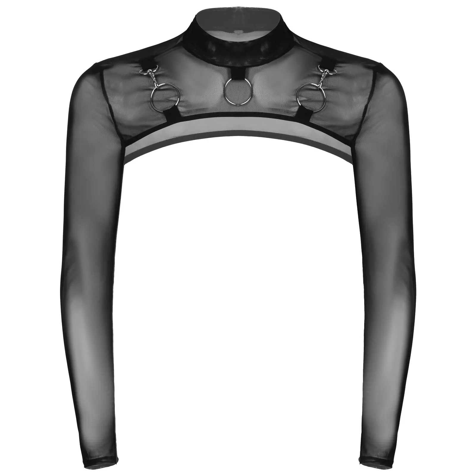 Men Summer Breathable See-Through Mesh Half Tank Top Long Sleeve Body Chest Harness Crop Top Male Exotic Tanks Arm Sleeves Shrug self made dune male lead long black woolen coat yanghaoyusong men s xs xxxl