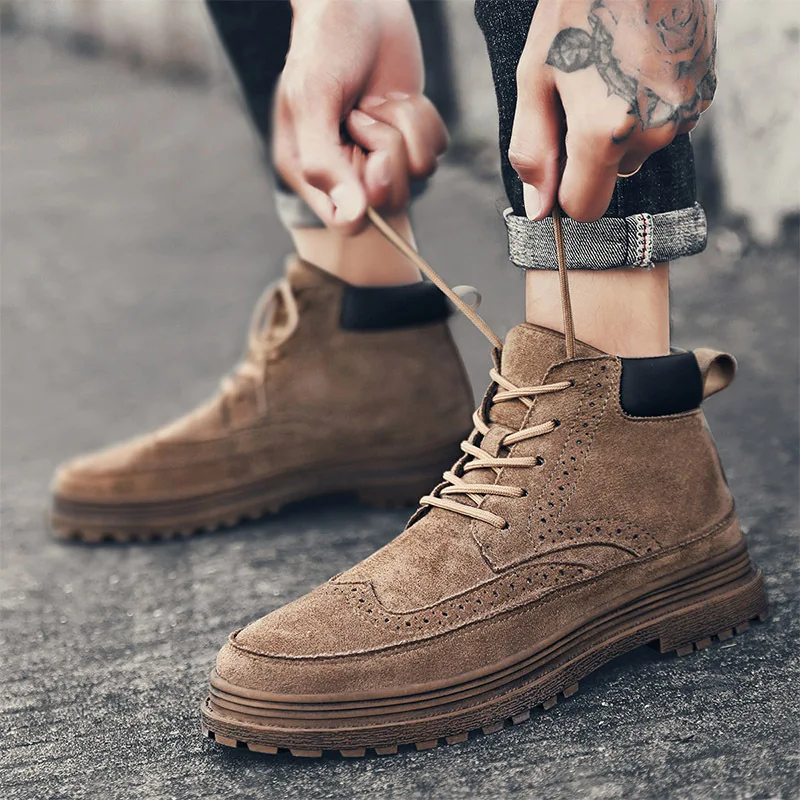 

2019 New Style Dull Polish Bullock Winter Boots British Style Men Martin Boots High Shoes Trend Mid-top Short Boots
