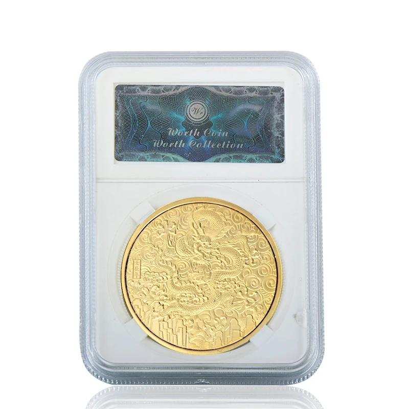 coin with case WR китайские древние драконы коллекционные монеты с держателем позолоченные монеты старую оригинальную монету подарок на год дропшиппинг - Цвет: coin with case