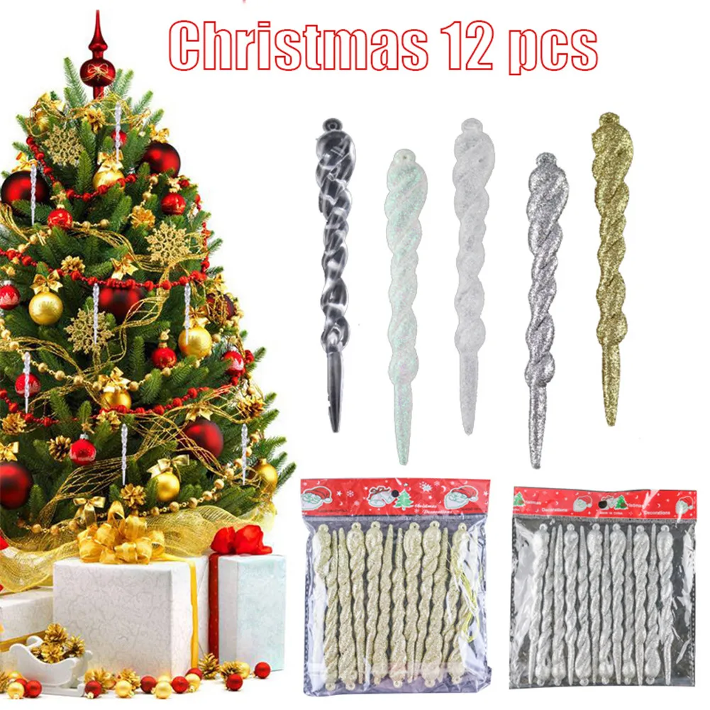 12Pcs Simulation Icicle Ice Christmas Tree Pendant Ornament Party Decor 5 Colors