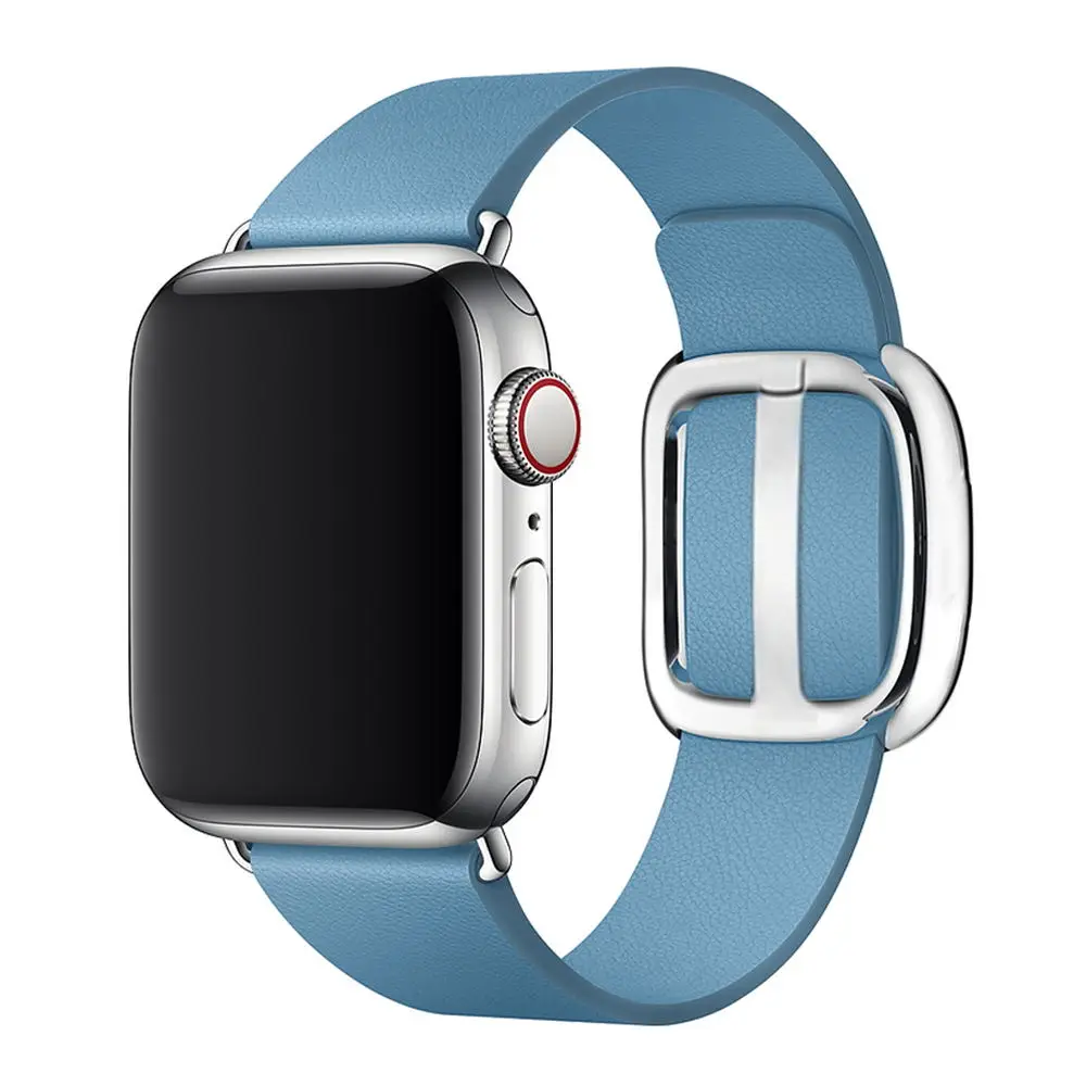 Strap For Apple Watch 5 4 band 44mm 40mm iwatch band 42mm 38mm Modern Buckle Genuine Leather bracelet belt watchband Accessories - Цвет ремешка: chrysanthemum blue