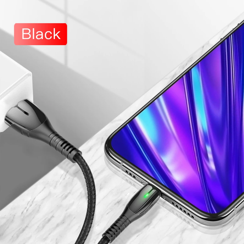 Black Yesido 2.4A светодиодное освещение Micro USB кабель для huawei mate samsung Xiaomi LG быстрое зарядное устройство Android Дата-кабель USB телефонный шнур - Цвет: Black