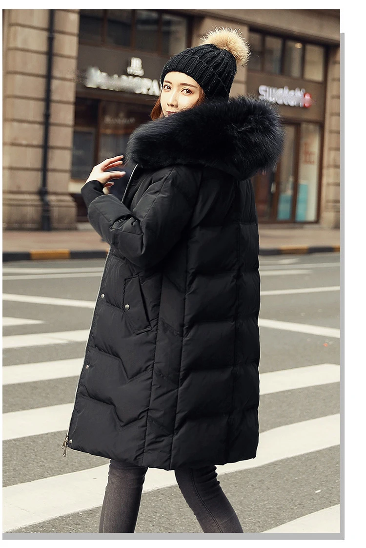 Пуховик женский большой натуральный Лисий мех с капюшоном зимняя куртка женская 90% белый утиный пух толстые парки теплое зимнее пальто