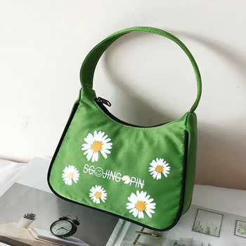 

New Spring Women Small Handbag flower Embroidery Tote Ladies' Vintage Underarm Bag Zipper Half Moon Bags Waterproof Cloth Purse