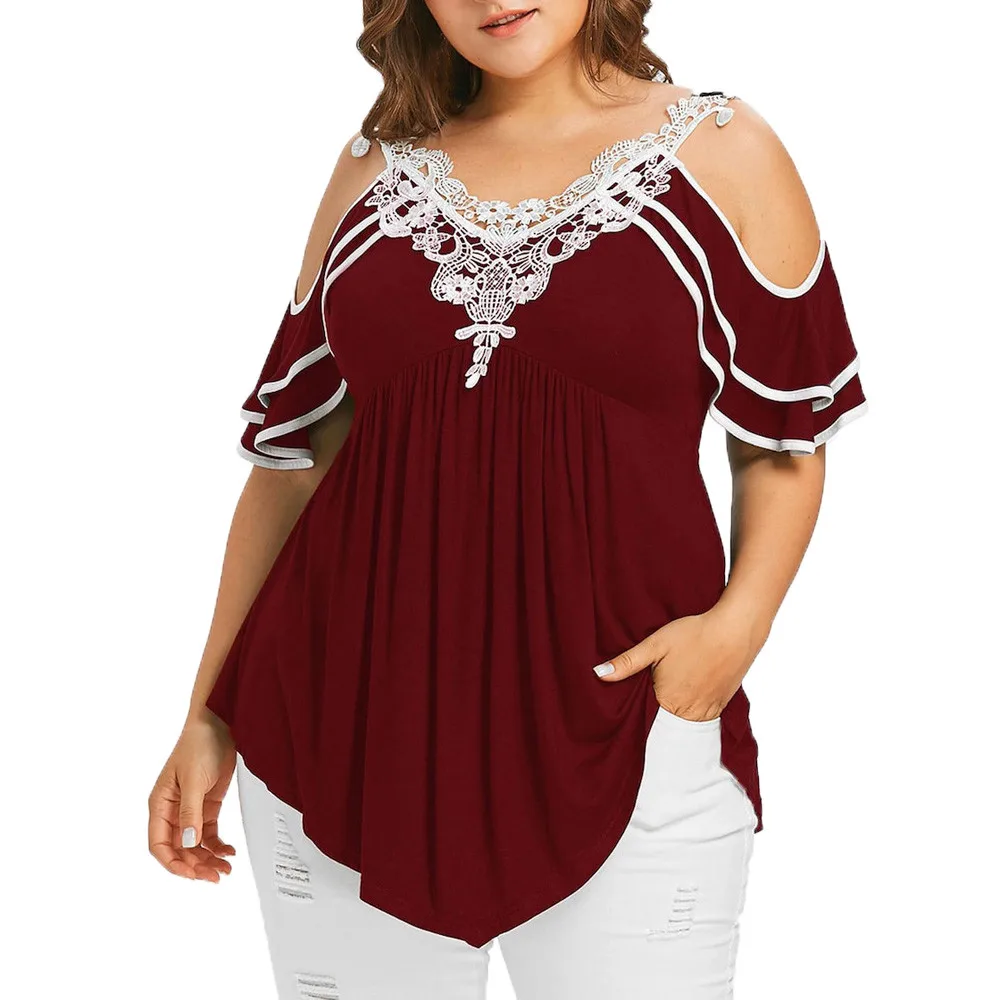 Блузки женские 3XL 4XL 5XL большие размеры свободные топы уличная одежда кружевная