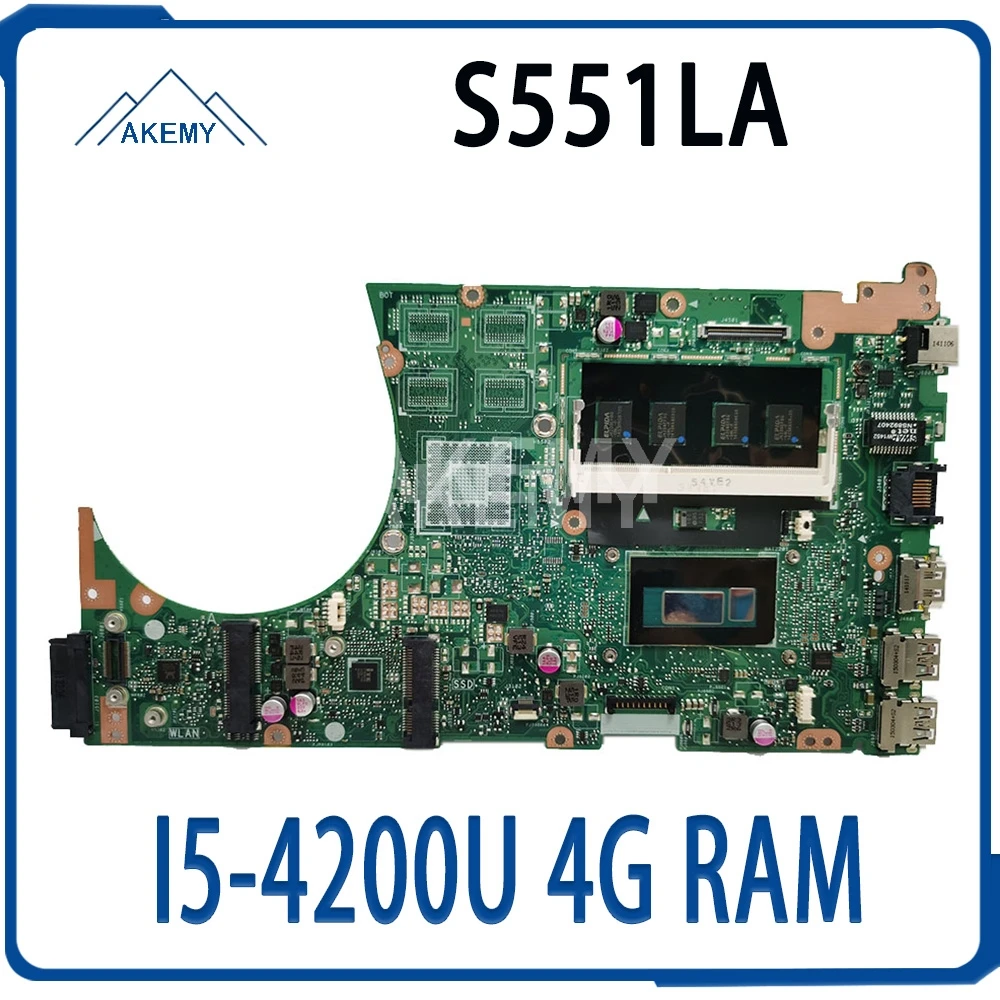 AKemy S551LA для ASUS S551LB S551LN Vivobook Материнская плата ноутбука I5-4200U 4G RAM REV2.2 Тестовая