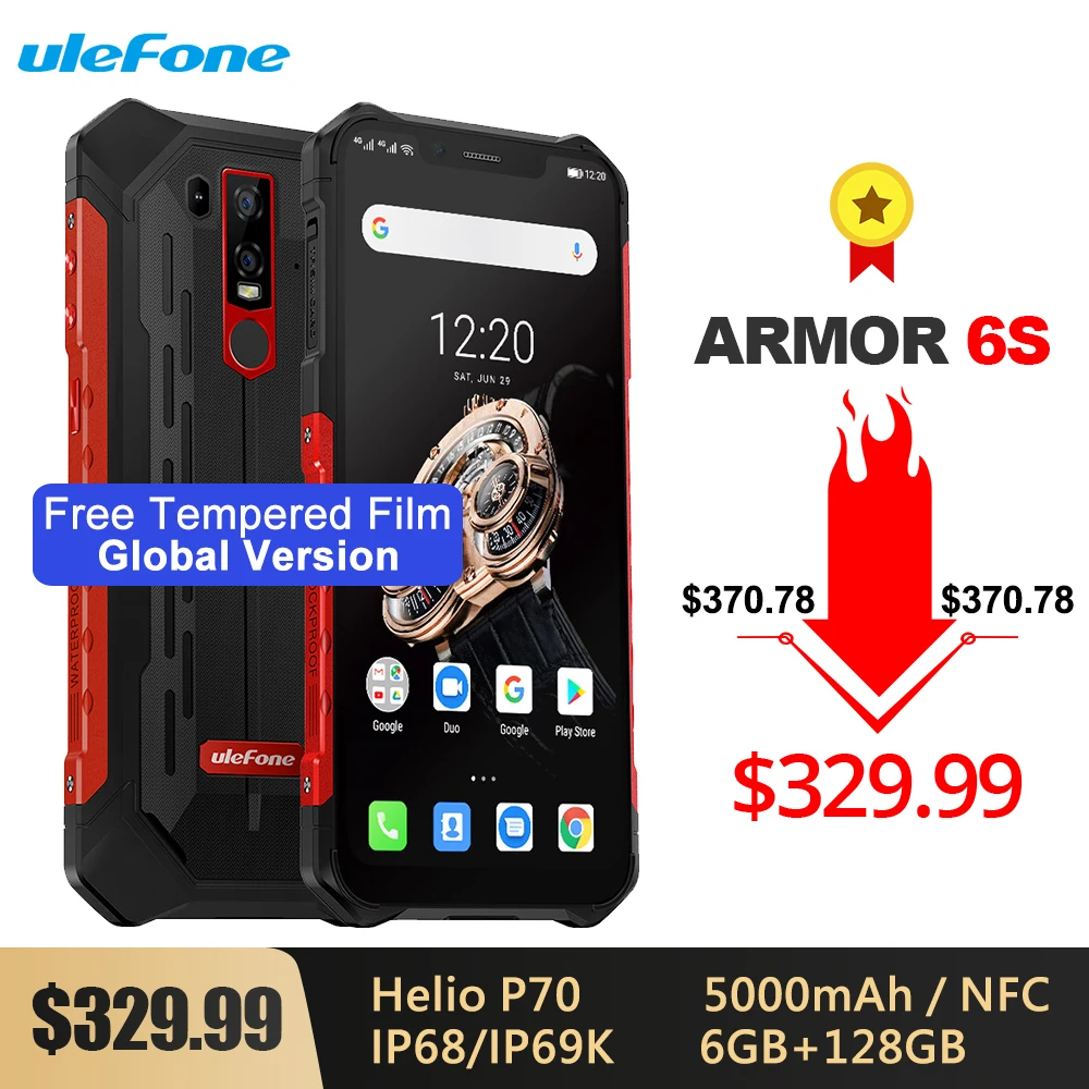 Ulefone Armor 6S IP68/IP69K прочный телефон Helio P70 Восьмиядерный 6," FHDAndroid 9,0 6GB+ 128GB NFC Face ID глобальная версия смартфона