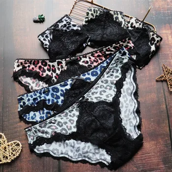 

Luxury embroidery lace cute girl sexy leopard print woman low waist briefs ice silk comfortable and breathable M-L