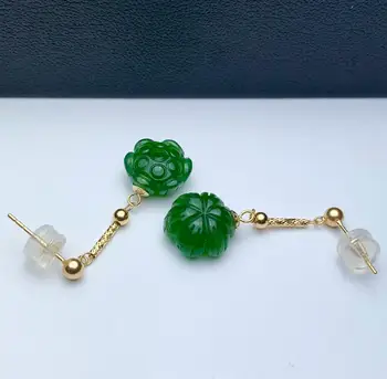 

SHILOVEM 18k yellow gold real Natural Jasper drop earring classic fine Jewelry women wedding women gift new myme10.510.5999by