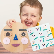 

Wooden Emotion Cognition Blocks Face Changing Expression Panel Preschool Stack and Sort Geometric Board Blocks for Kids