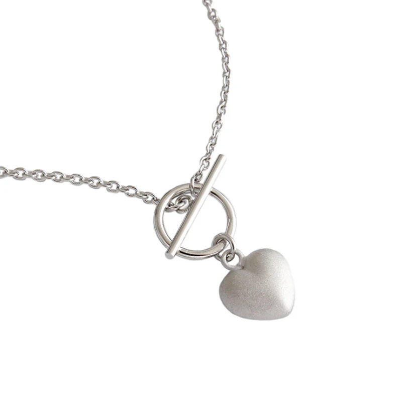 F.I.N.S корейское Серебро S925 пробы ожерелье INS матовое сердце в форме сердца с круговым ожерельем кулон ключицы цепи ожерелье - Окраска металла: 925 Sterling Silver