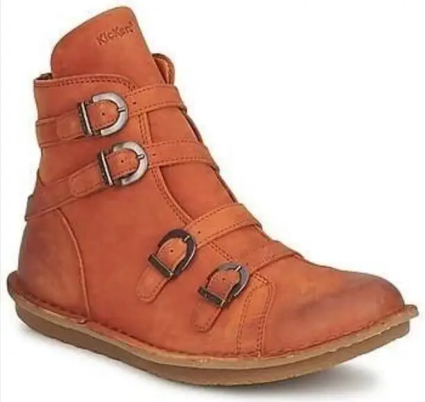 

Hot Sale buckle strap Women Ladies Fashion flat Round Toe Woman leather Shoes 2019 Winter Large Size 34-43 platform boots