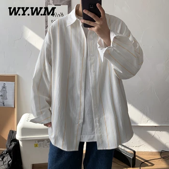 

Wywm Spring 2020 Striped Washed Cotton Loose Long Sleeve Shirt Fashion Men Casual Shirts Korean Blouse Small Fresh Button Tops