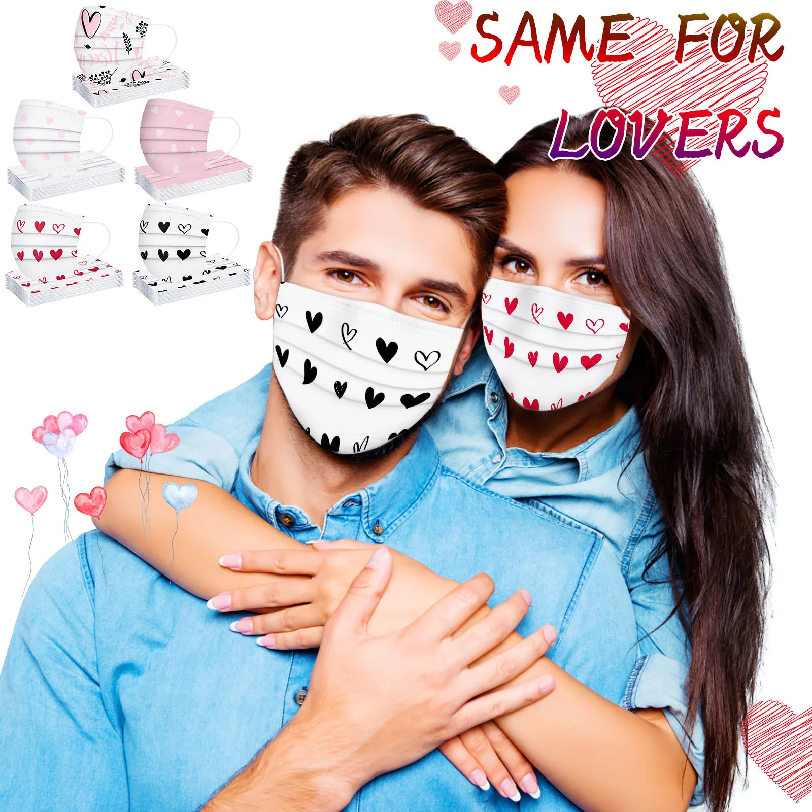 

Fast Delivery Within 24 Hours MÃ¡scara 50PC Adult Valentine's Day Printing Breathable Disposable Three-layer Mask Bandage