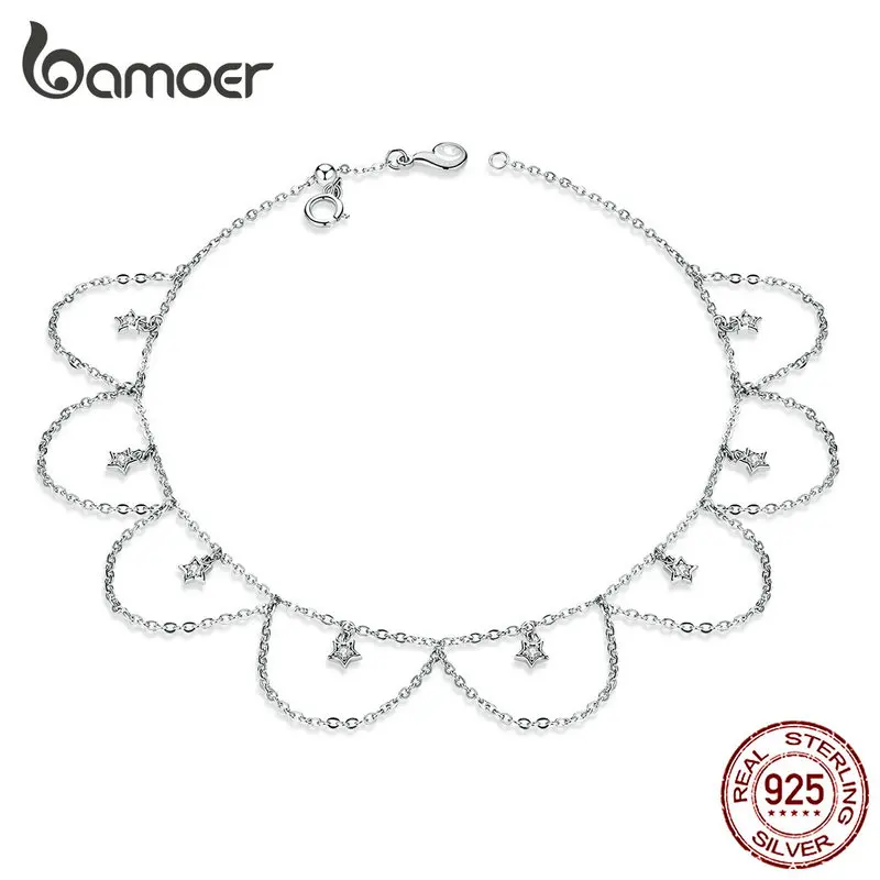 bamoer Silver 925 Chain Anklet Flower Chain Bracelet for Foot 925 Sterling Silver Leg Jewelry Fine Jewelry Accessoreis BST002 bamoer Silver 925 Chain Anklet Flower Chain Bracelet for Foot 925 Sterling Silver Leg Jewelry Fine Jewelry Accessoreis BST002