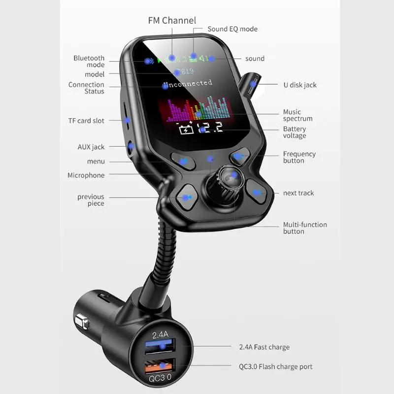 3,0 USB зарядное устройство MP3 плеер Bluetooth 5,0 fm-передатчик Handsfree автомобильный комплект многофункциональные автомобильные электронные запчасти