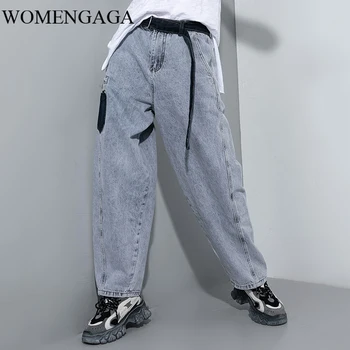 

loose Contrast Color With Belt Long Wide Leg Jeans High Waist Loose Women Trousers Fashion Tide Spring Autumn 2020 4E0A
