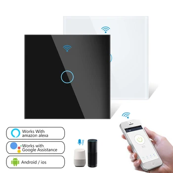 

Wifi Smart Light Switch Glass Screen Touch Panel Voice Control Wireless Wall Switches Remote with Alexa Google Home 1/2/3 Gang