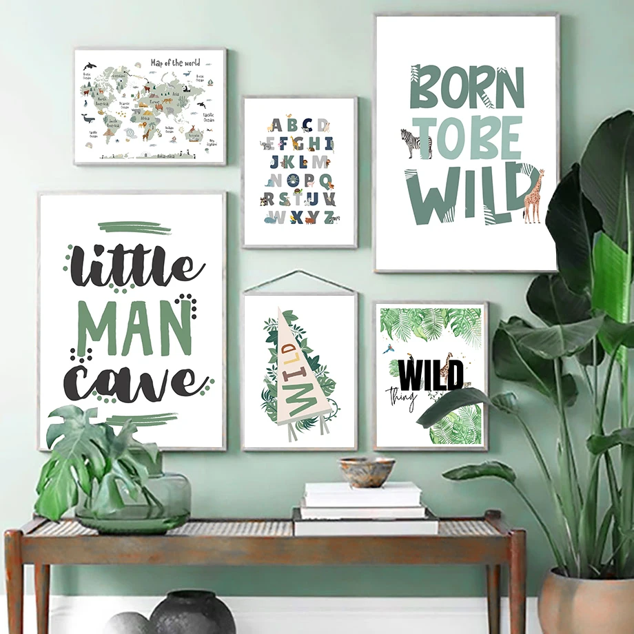 

Animal World Map Quote Nursery Wall Art Canvas Painting Scandinavian Posters and Prints Cartoon Animals Pictures Kids Room Decor