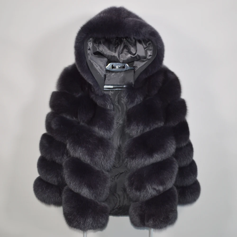 New Arrival Women Winter Thick Hooded Real Genuine Fox Fur Coat Real Fox Fur Jacket High Quality Real Fox Fur Hood Overcoat