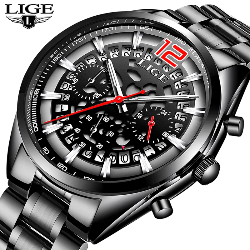 

2020 LIGE New Watches Mens Waterproof Analogue Clock Fashion Stainless Steel Waterproof Silver Watch Men Sport Relogio Masculino