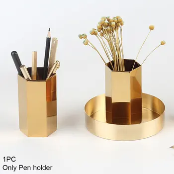 

Hexagonal Storage For Lipstick Office Gold Desktop Cosmetic Box Pen Holder Multifunction Organizer Nordic Home Stainless Steel