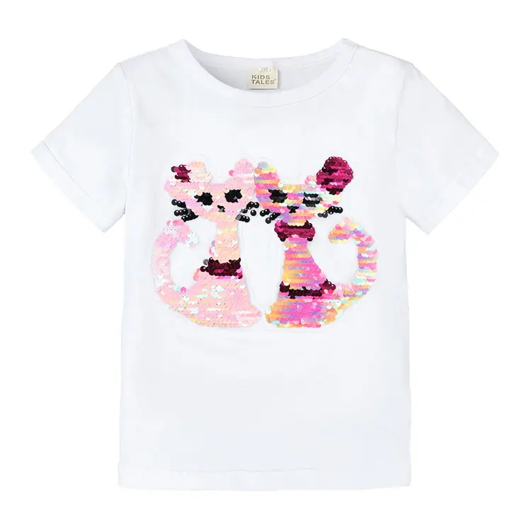 Детская футболка с блестками и рисунком из мультфильма для девочек; летняя хлопковая футболка с короткими рукавами для детей; топы; Новинка; детская одежда; years лет