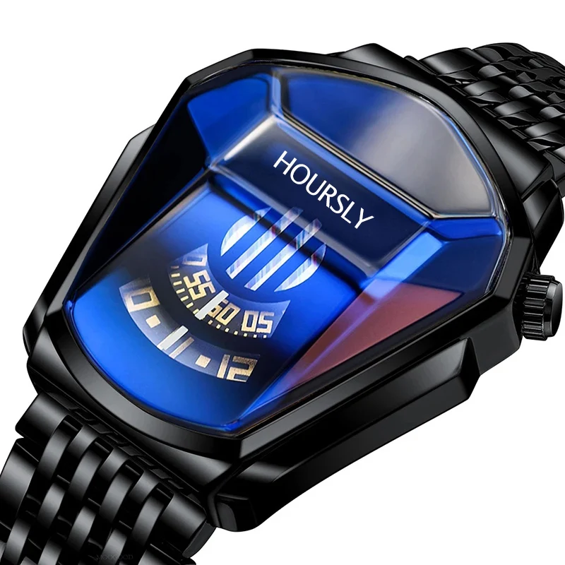HOURSLY Luxury Brand Trend Cool Men Wrist Watch Stainless Steel Technology Fashion Quartz Watch For Men 2022 Relogio Masculino