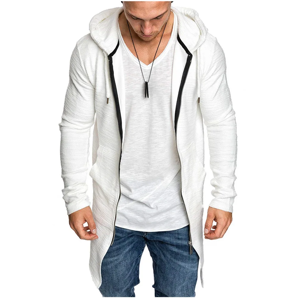 Dropshipping 2019 New Arrive Zipper Hoodies Men Long Jacket Men Slim Fit Hooded Trench Coat Men Hig