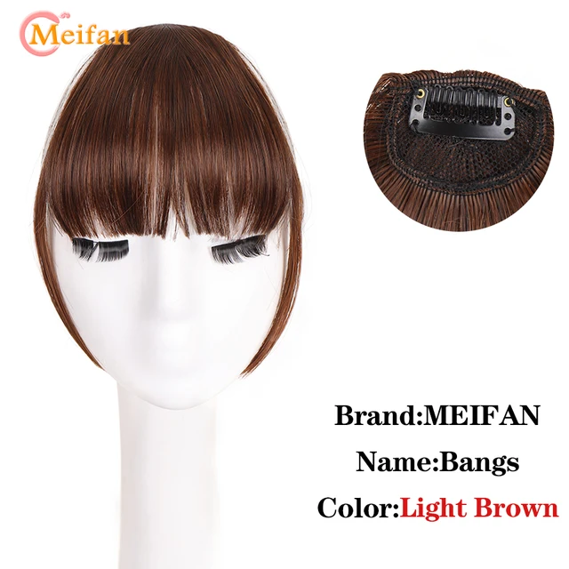 MEIFAN Clip in Hair Bangs Extension Hairpiece Synthetic Natural Fake Bang Hair Piece Air Bangs Clip on Bangs Black Brown AL01-2-30
