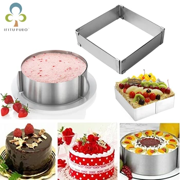 

Adjustable Mousse Ring Round & Square Cake Mold Stainless Steel Baking Mould Pastry Dessert Accessories Cake Decorating Tool ZXH
