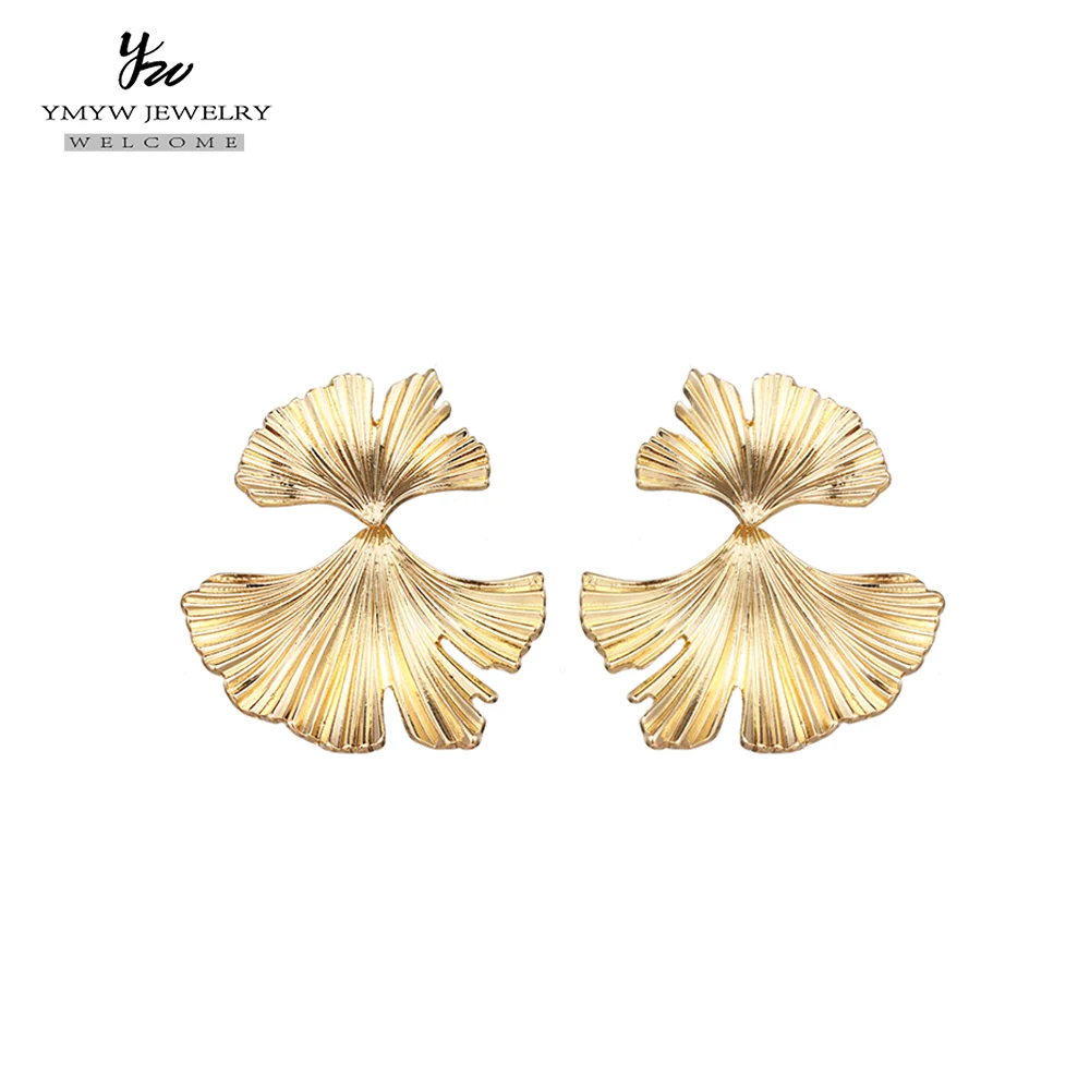 YMYW ZA, бренд, модные очаровательные трендовые серьги-гвоздики в виде листьев, металлические золотые массивные серьги, женские вечерние ювелирные украшения в подарок