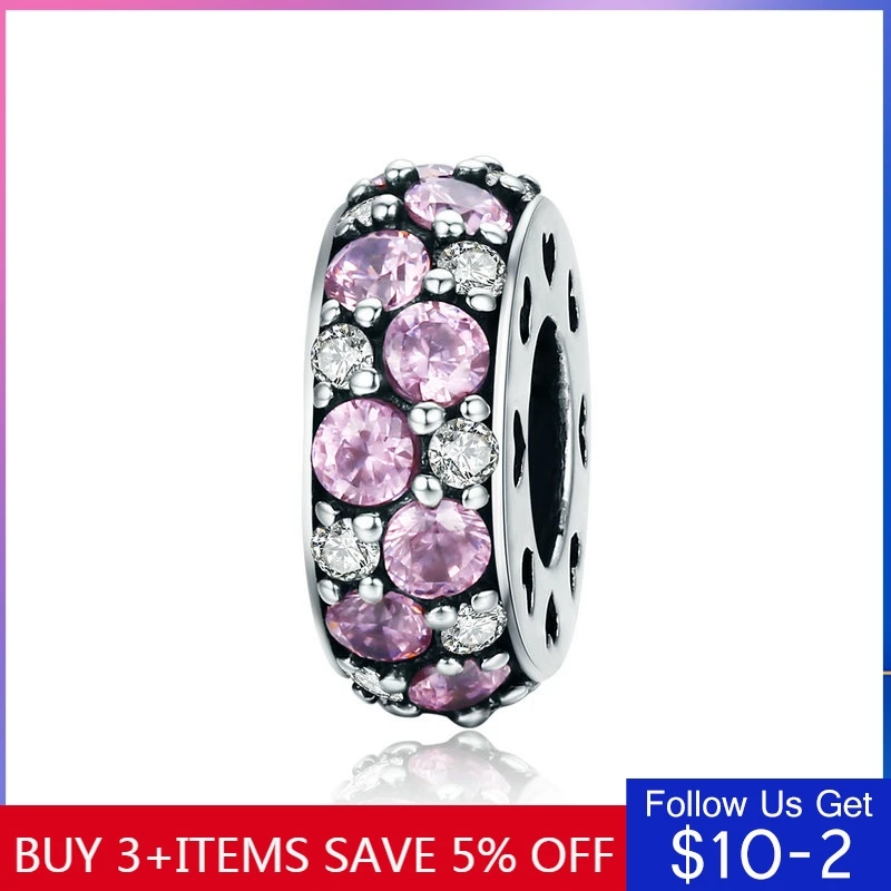 

CodeMonkey New Authentic 925 Sterling Silver Classic Pink CZ Spacer Charm Beads fit Women Bracelet Bangles DIY Fine Jewelry C635