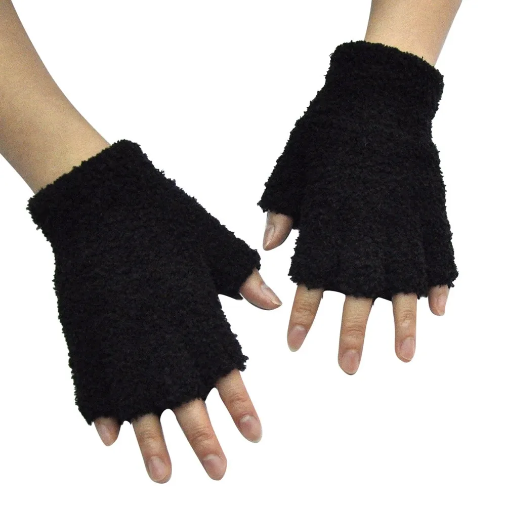 Взрослые полубархатные одноцветные полупальцевые рукавицы зимние кашемировые сохраняющие тепло унисекс перчатки флисовые полупальчики пушистые перчатки женски