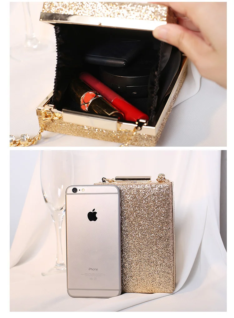 Luxy Moon Gold Small Sparkling Clutch With Handle Inside View